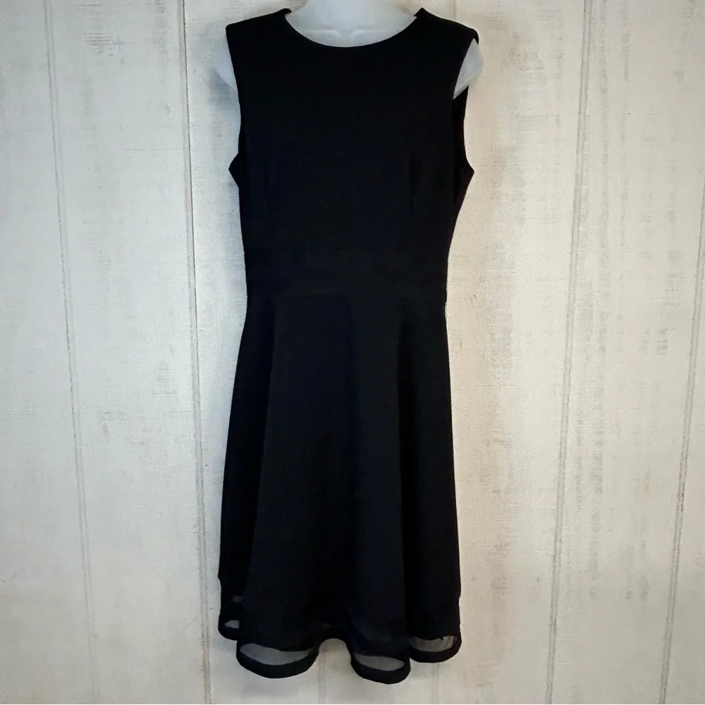 Calvin Klein Midi Dress Womens Size 10 Round Neck Sleeveless Sheer Ruffle Black - Picture 1 of 12